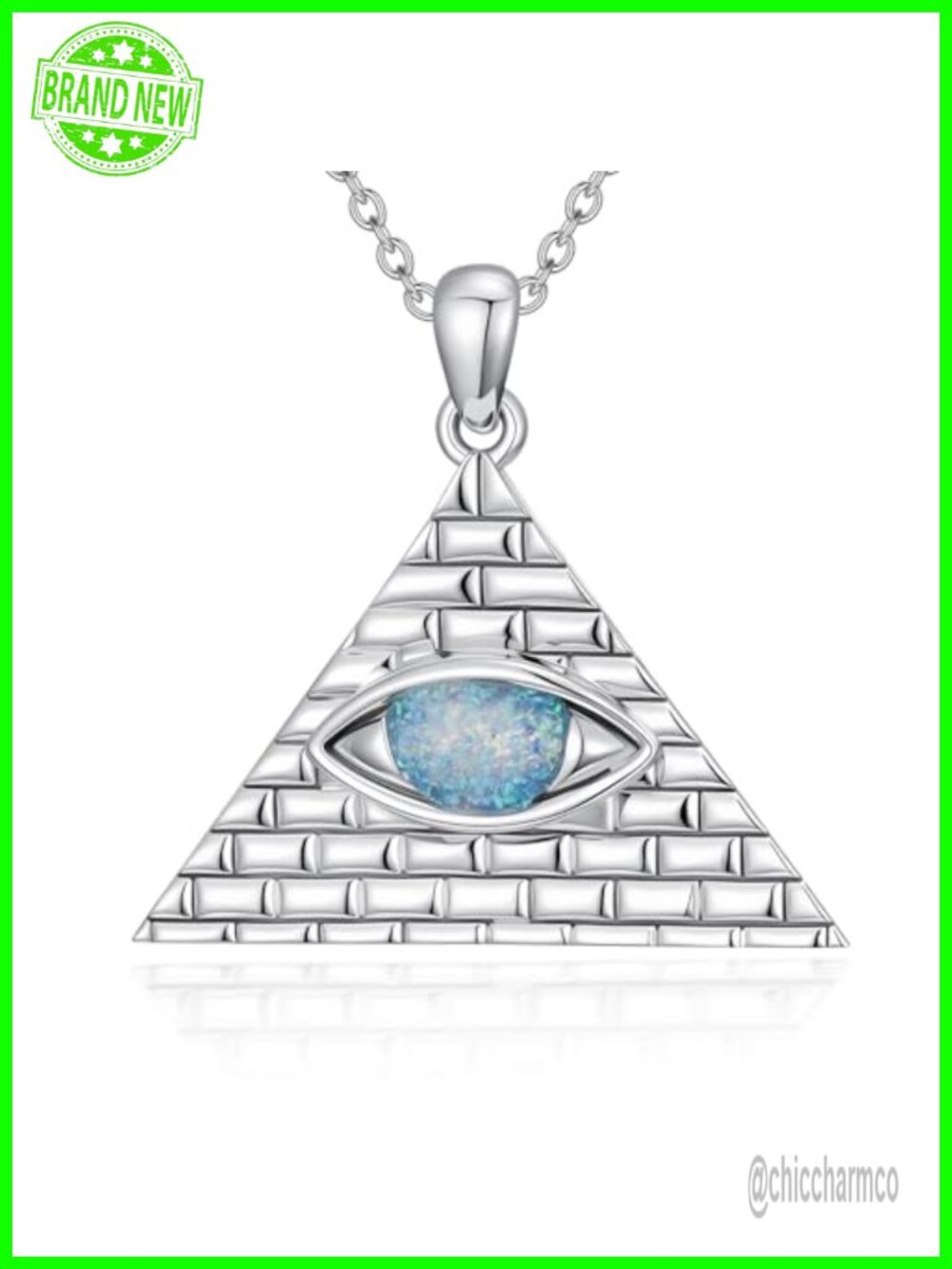 925 Sterling Silver Opal Eye Pendant Necklace Mystic Symbols Unisex Jewelry